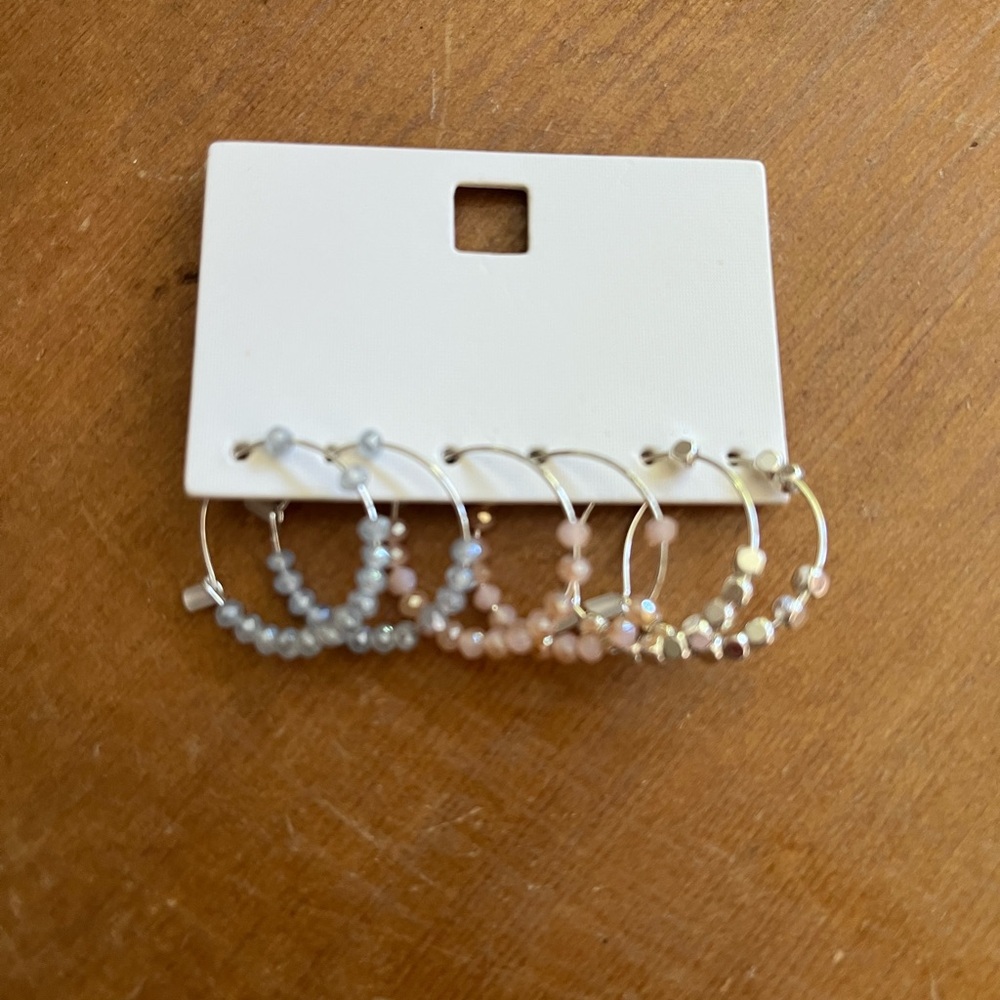 Silver Beaded Hoop Earrings (set of 3)